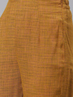 Jompers Women Mustard & Beige Self Checked Kurta with Trousers & Dupatta - Distacart