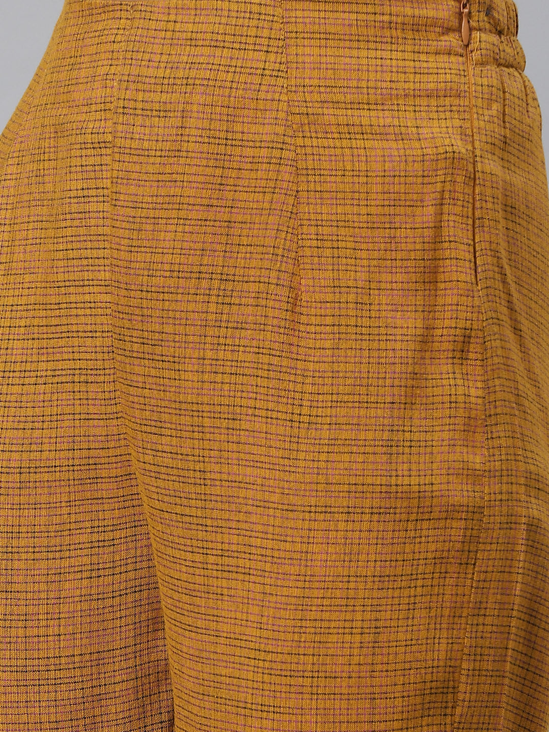 Jompers Women Mustard & Beige Self Checked Kurta with Trousers & Dupatta - Distacart