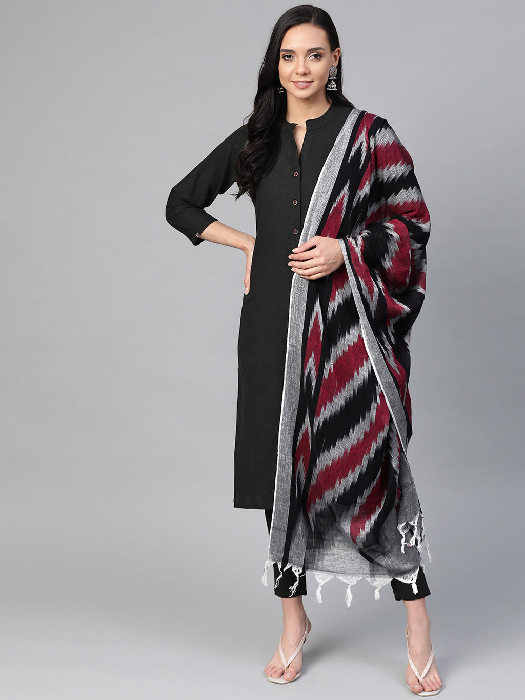 Jompers Women Black & Grey Solid Kurta with Trousers & Dupatta - Distacart