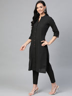 Jompers Women Black & Grey Solid Kurta with Trousers & Dupatta - Distacart