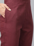 Jompers Women Maroon & Grey Solid Kurta with Trousers & Dupatta - Distacart