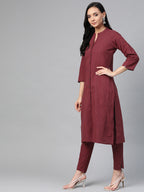 Jompers Women Maroon & Grey Solid Kurta with Trousers & Dupatta - Distacart