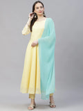 Jompers Women's Yellow Embroidered Regular Sequinned Kurta with Trousers & Dupatta