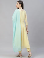 Jompers Women's Yellow Embroidered Regular Sequinned Kurta with Trousers & Dupatta