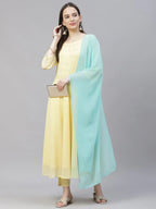 Jompers Women's Yellow Embroidered Regular Sequinned Kurta with Trousers & Dupatta