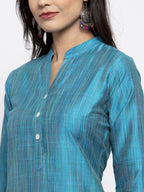 Jompers Women Blue & Green Self-Striped Kurta with Trousers & Printed Dupatta - Distacart
