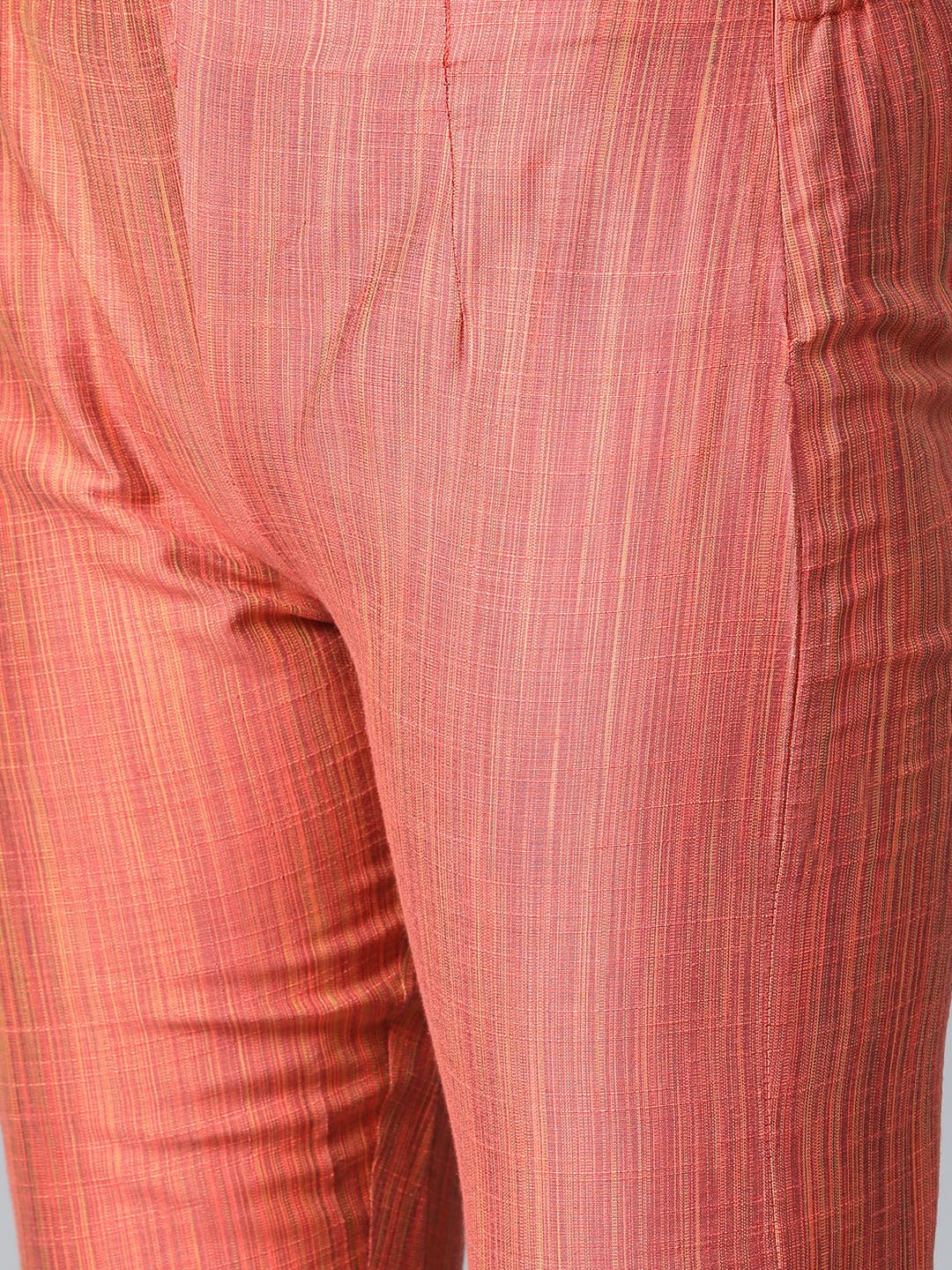 Jompers Women Rust Orange & Beige Self-Striped Kurta with Trousers & Dupatta - Distacart