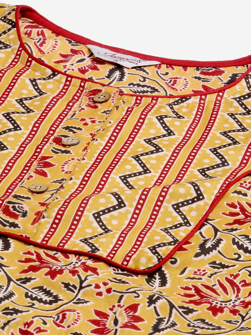 Jompers Women Mustard Yellow & Maroon Floral Pure Cotton Kurta with Trousers & Dupatta