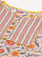 Jompers Women Grey & Peach Floral Pure Cotton Kurta with Trousers & Dupatta