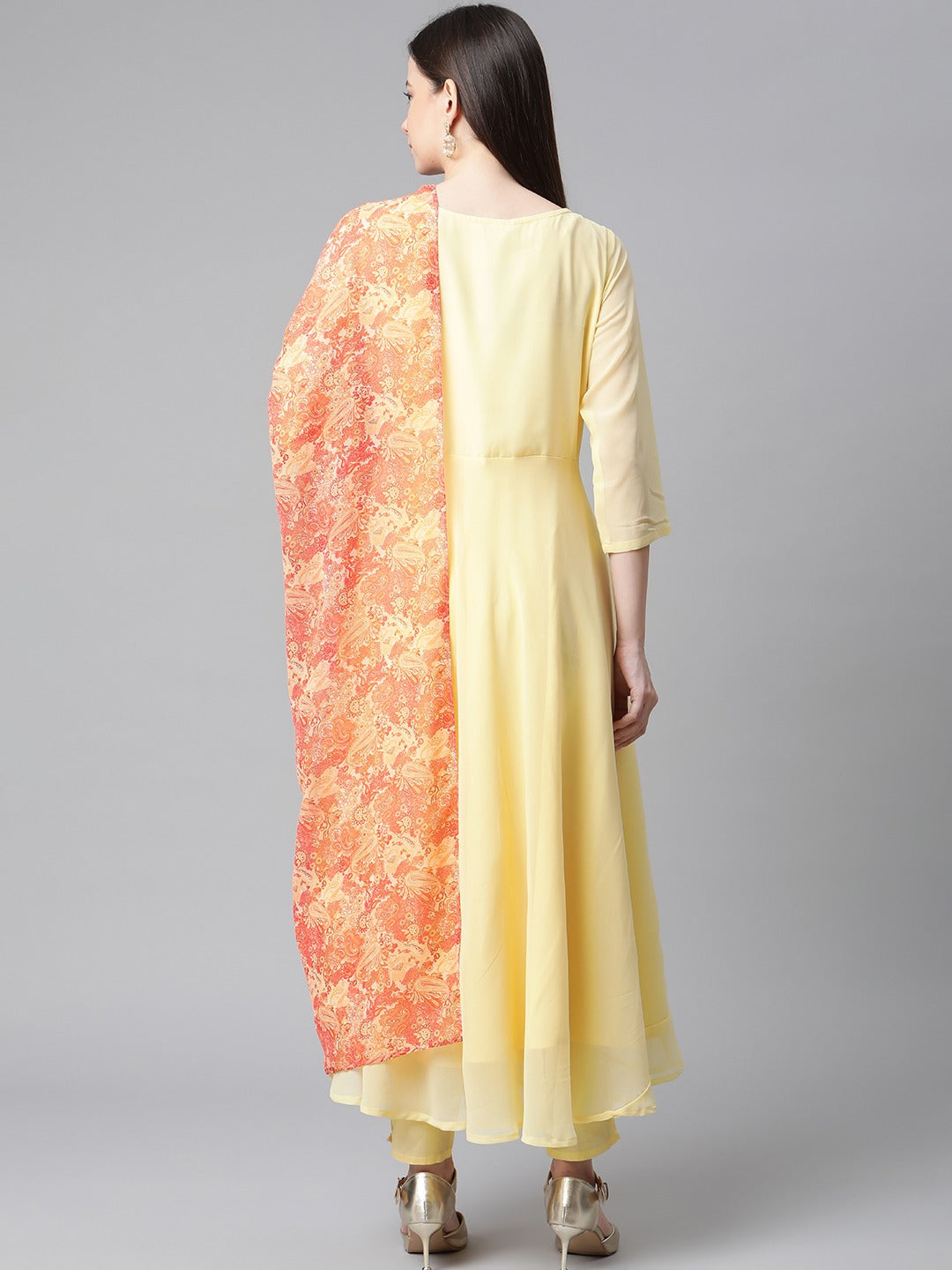 Jompers Women Yellow Embroidered Regular Sequinned Kurta with Trousers & With Dupatta