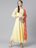 Jompers Women Yellow Embroidered Regular Sequinned Kurta with Trousers & With Dupatta