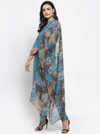 Jompers Women Blue & Green Self-Striped Kurta with Trousers & Printed Georgette Dupatta - Distacart