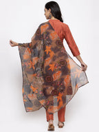 Jompers Women Orange Self-Striped Kurta with Trousers & Georgette Dupatta - Distacart