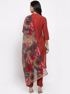 Jompers Women Red Self-Striped Kurta with Trousers & Georgette Dupatta - Distacart