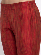 Jompers Women Red Self-Striped Kurta with Trousers & Georgette Dupatta - Distacart