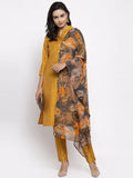 Jompers Women Yellow Self-Striped Kurta with Trousers & Gorgette Dupatta - Distacart