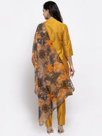 Jompers Women Yellow Self-Striped Kurta with Trousers & Gorgette Dupatta - Distacart