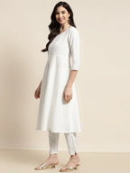 Jompers Women's Sequinned Kurta with Trousers & With Dupatta - White - Distacart