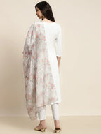 Jompers Women's Sequinned Kurta with Trousers & With Dupatta - White - Distacart