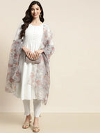 Jompers Women's Sequinned Kurta with Trousers & With Dupatta - White - Distacart