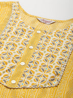 Jompers Women's Printed Gotta Patti Kurta with Trousers & Dupatta - Yellow
