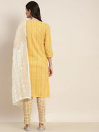 Jompers Women's Printed Gotta Patti Kurta with Trousers & Dupatta - Yellow