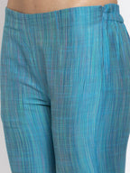 Jompers Women Blue & Green Self-Striped Kurta with Trousers & Floral Georgette Dupatta - Distacart
