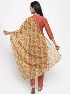 Jompers Women Orange Self-Striped Kurta with Trousers & Floal Georgette Dupatta - Distacart