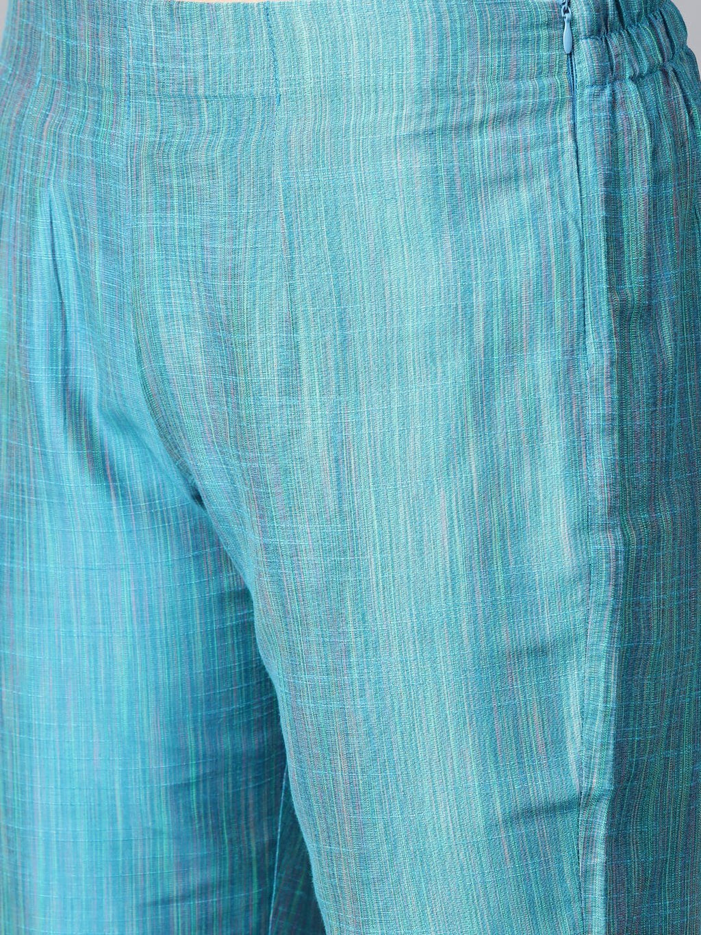 Jompers Women Blue & Green Self-Striped Kurta with Trousers & Dupatta - Distacart