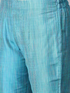 Jompers Women Blue & Green Self-Striped Kurta with Trousers & Dupatta - Distacart