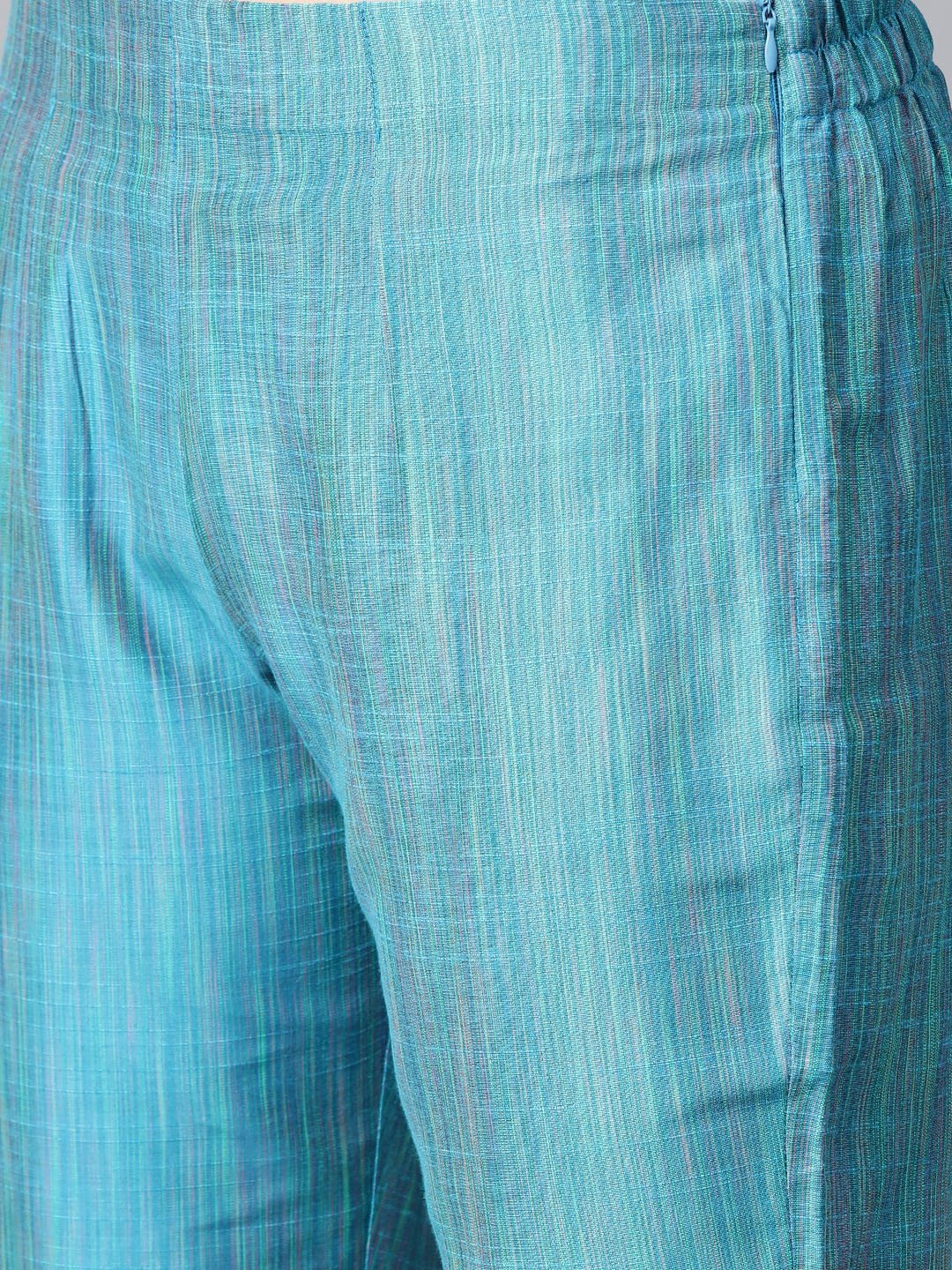 Jompers Women Blue & Green Self-Striped Kurta with Trousers & Dupatta - Distacart