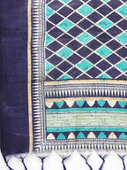 Jompers Women Blue & Green Self-Striped Kurta with Trousers & Dupatta - Distacart