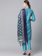 Jompers Women Blue & Green Self-Striped Kurta with Trousers & Dupatta - Distacart