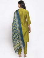 Jompers Women Green Self-Striped Kurta with Trousers & Art Silk Dupatta - Distacart
