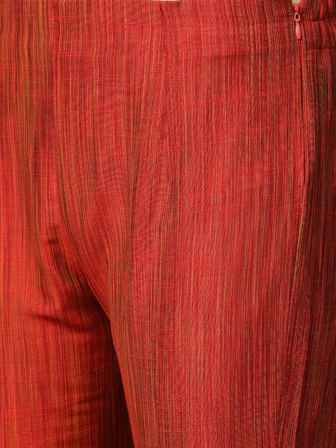 Jompers Women Red & Black Self-Striped Kurta with Trousers & Dupatta - Distacart
