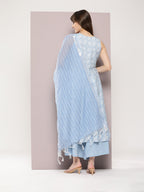 Jompers Women's Printed flared kurta palazzo dupatta set - Blue