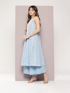 Jompers Women's Printed flared kurta palazzo dupatta set - Blue