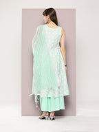 Jompers Women's Printed flared kurta palazzo dupatta set - Green