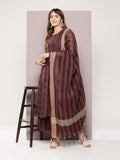 Jompers Women's Jacquard flared kurta palazzo dupatta set - Maroon