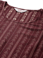 Jompers Women's Jacquard flared kurta palazzo dupatta set - Maroon