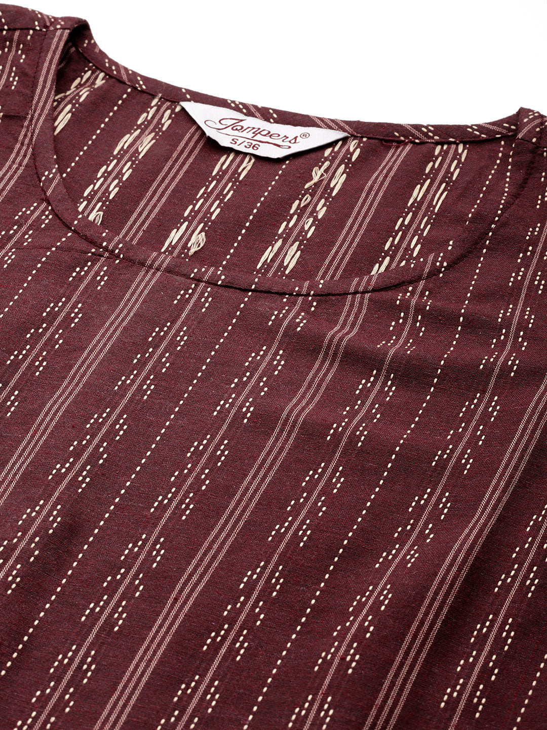 Jompers Women's Jacquard flared kurta palazzo dupatta set - Maroon