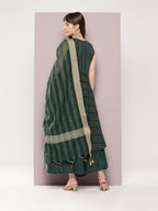 Jompers Women's Jacquard flared kurta palazzo dupatta set - Olive