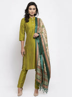 Jompers Women Green Self-Striped Kurta with Trousers & Art Silk Dupatta - Distacart