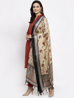 Jompers Women Red Self-Striped Kurta with Trousers & Art Silk Dupatta - Distacart