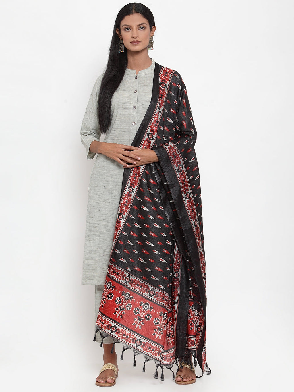 Jompers Women Grey Solid Kurta with Trousers & Dupatta - Distacart