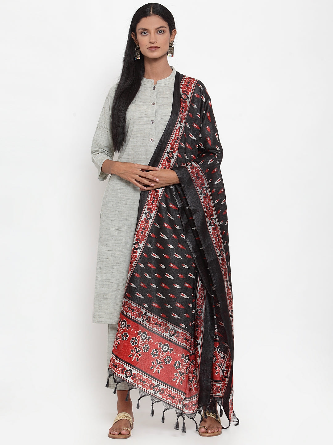 Jompers Women Grey Solid Kurta with Trousers & Dupatta - Distacart