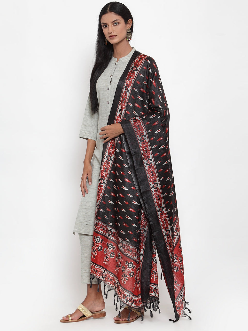 Jompers Women Grey Solid Kurta with Trousers & Dupatta - Distacart