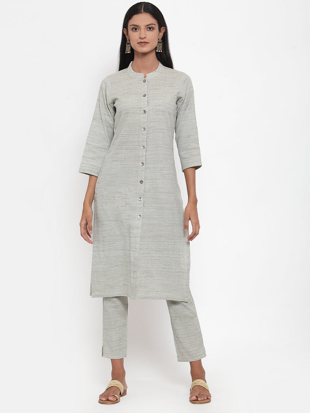 Jompers Women Grey Solid Kurta with Trousers & Dupatta - Distacart