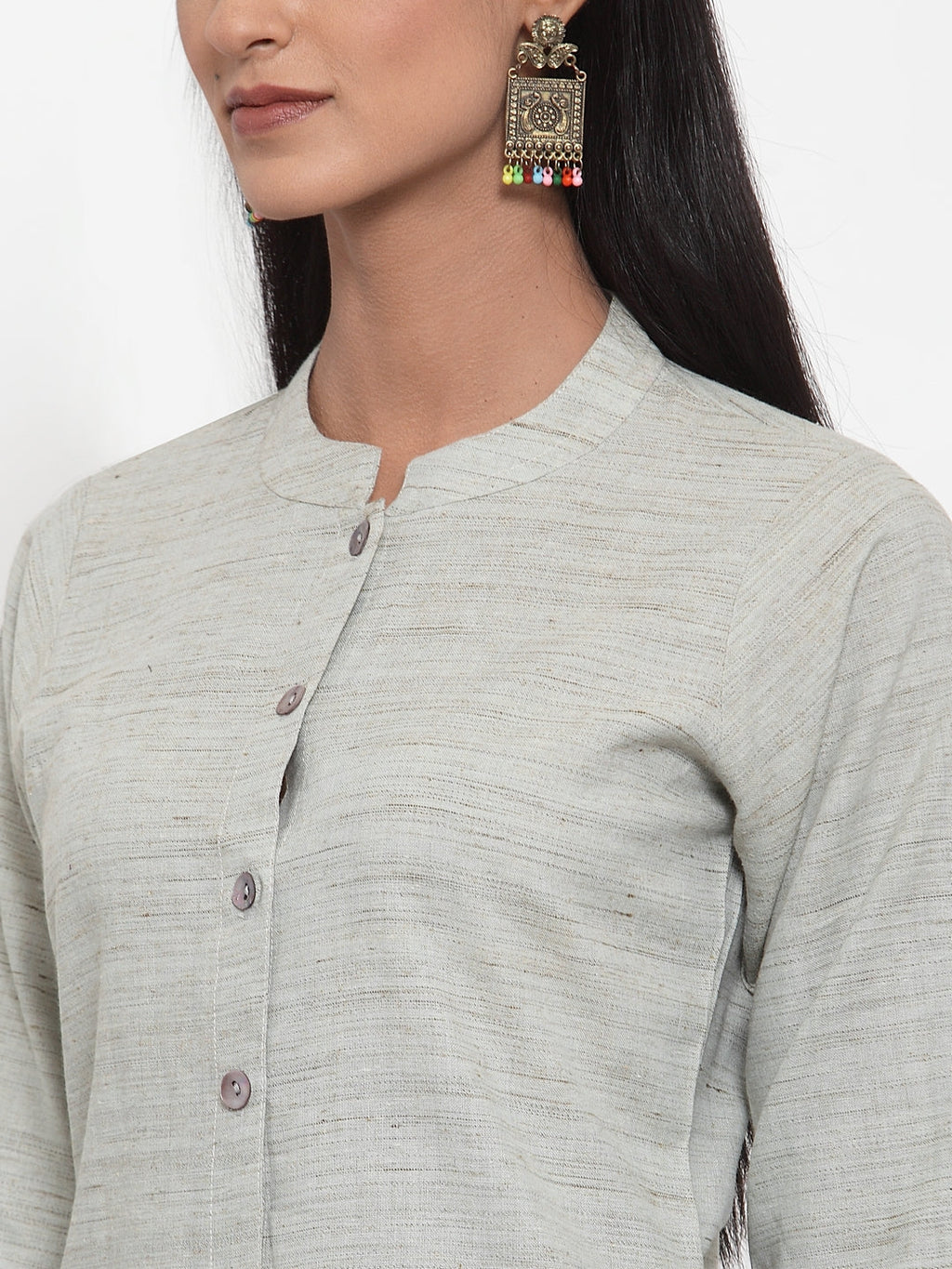 Jompers Women Grey Solid Kurta with Trousers & Dupatta - Distacart