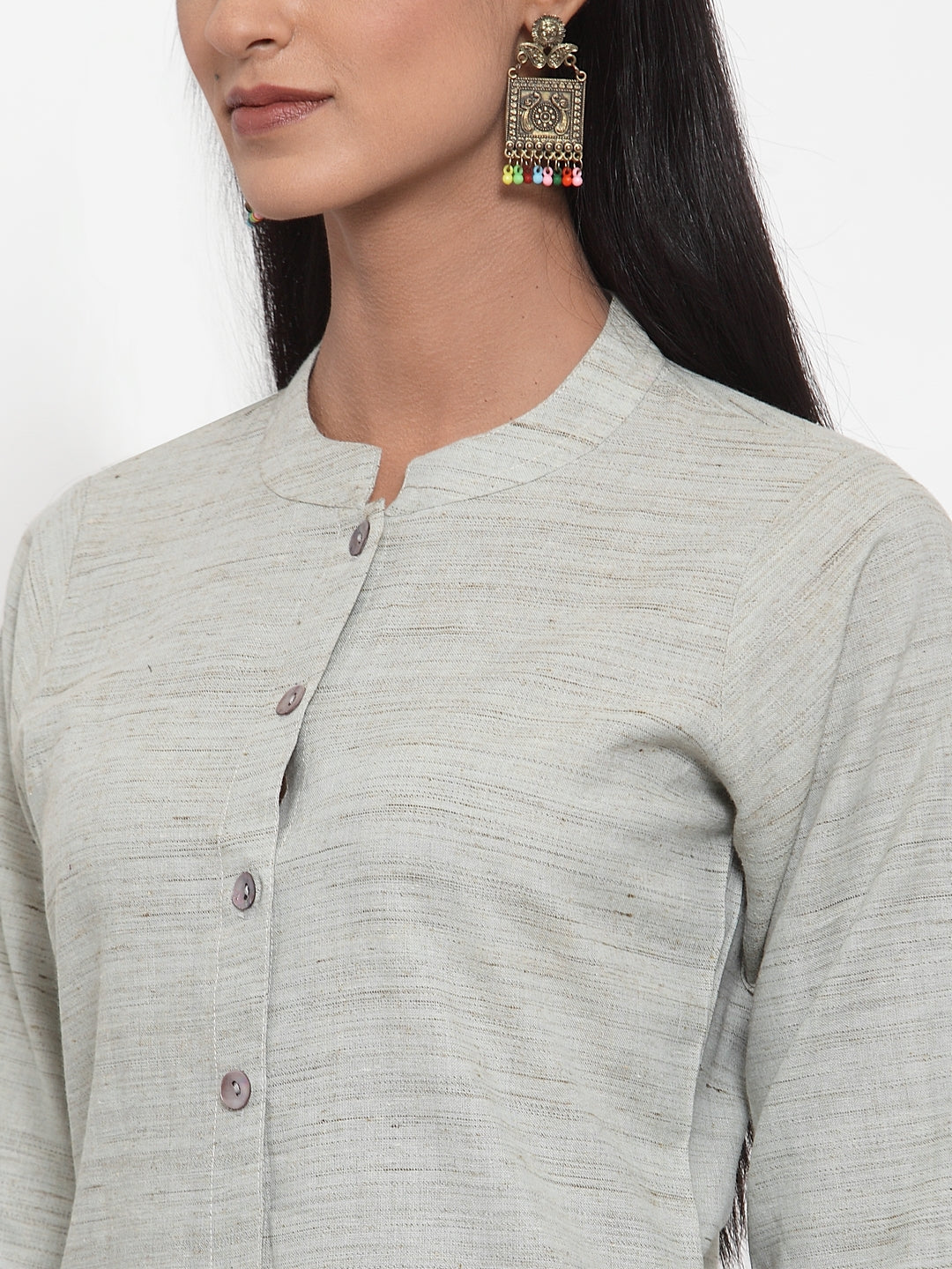 Jompers Women Grey Solid Kurta with Trousers & Dupatta - Distacart